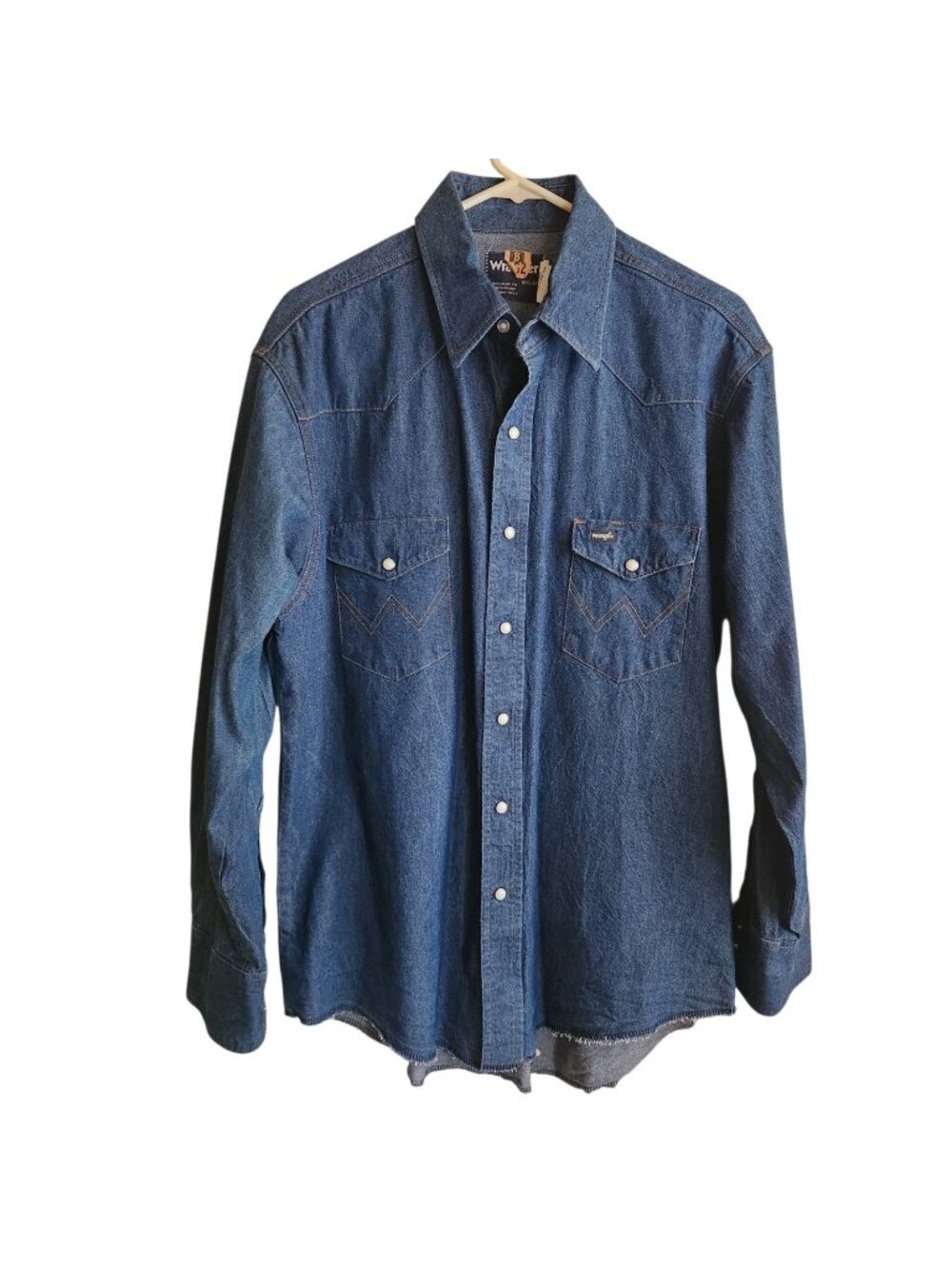 Wrangler Shirt Mens 16.5 33 70127MW Western Pearl Snap Denim Blue Cowboy Rodeo